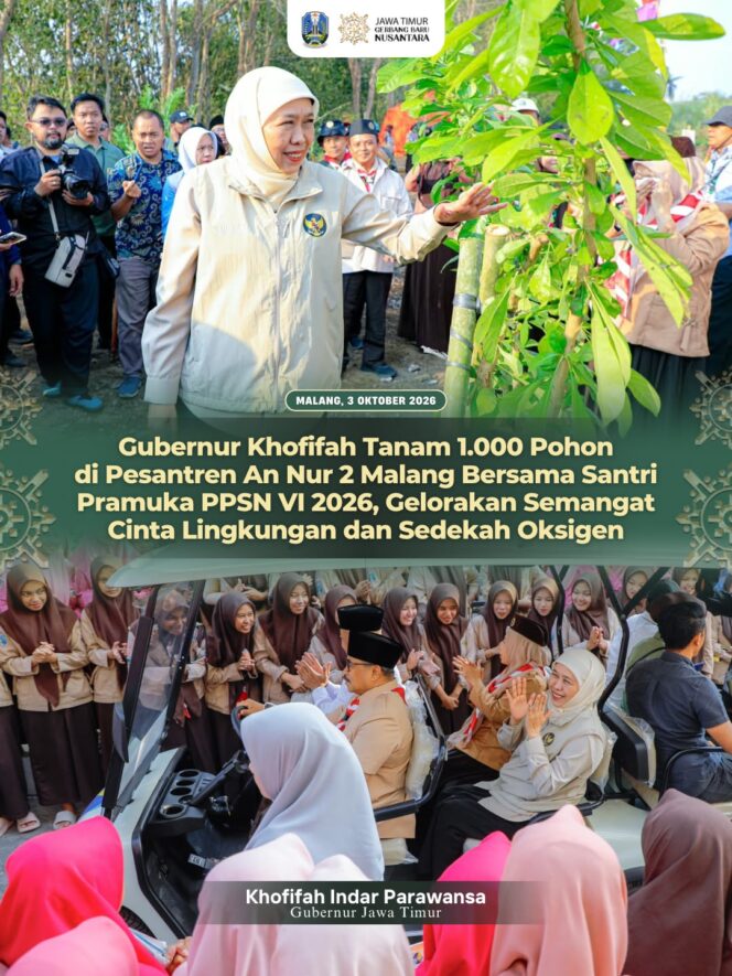 
Gubernur Khofifah Ajak Santri Jadikan Menanam Pohon sebagai Kebiasaan, Bukan Sekadar Pengetahuan
