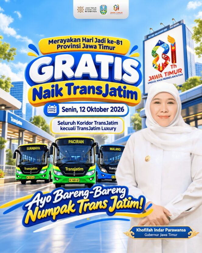 
Ayo Numpak Trans Jatim Rek! Gubernur Khofifah Hadirkan Layanan Gratis pada 12 Oktober 2026