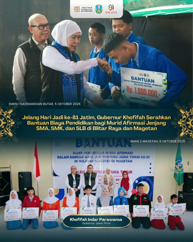 
Gubernur Khofifah Tegaskan Pendidikan sebagai Investasi Masa Depan, 50.000 Murid Afirmasi se-Jatim Terima Dukungan Biaya