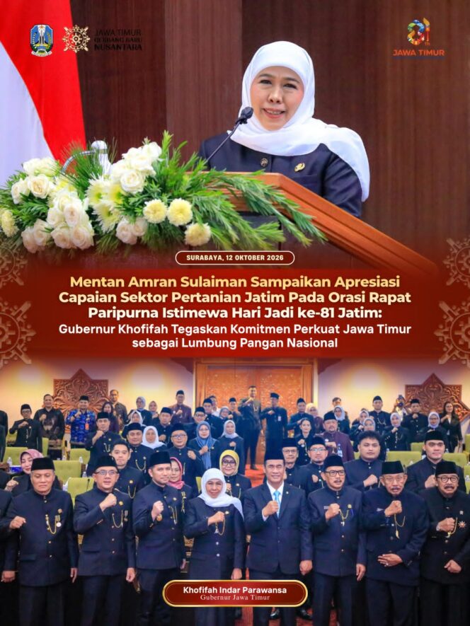 
Bersama Mentan Amran di HUT ke-81 Jatim, Gubernur Khofifah Komitmen Tingkatkan Kesejahteraan Petani