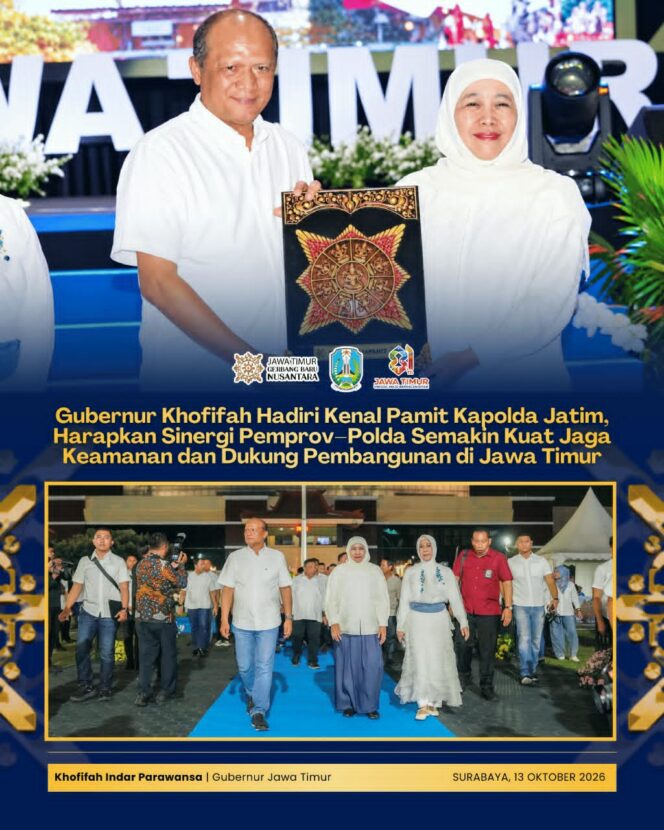 
Gubernur Khofifah Sambut Kembalinya Dua Putra Daerah Jatim dalam Acara Kenal Pamit Kapolda di Surabaya