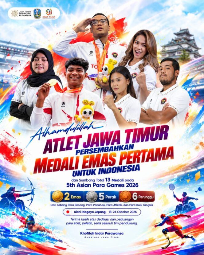 
Gubernur Khofifah Bersyukur Atlet Jatim Sumbang 13 Medali di Asian Para Games 2026